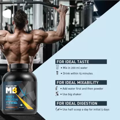 MuscleBlaze 100% Whey Protein Supplement Powder with Digestive Enzyme, 2 kg (4.4 lb), 57 Servings (Smooth Chocolate)