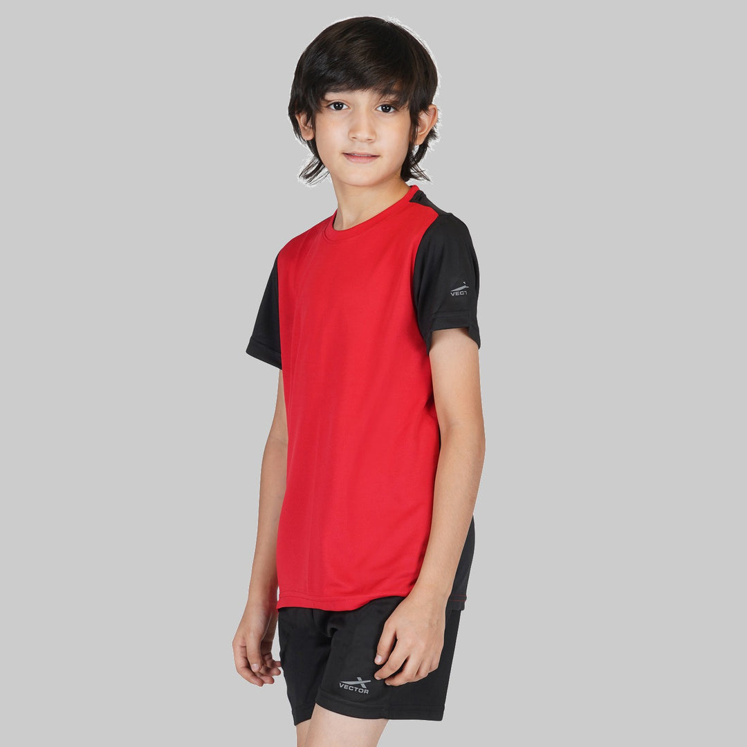 Boys Colorblock Polyester T Shirt (Red | Pack of 1)