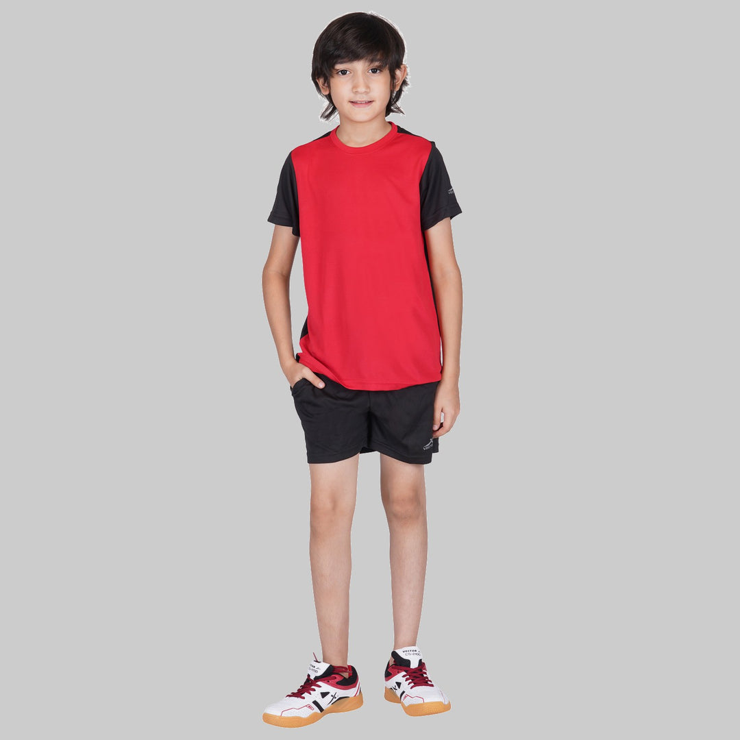 Boys Colorblock Polyester T Shirt (Red | Pack of 1)