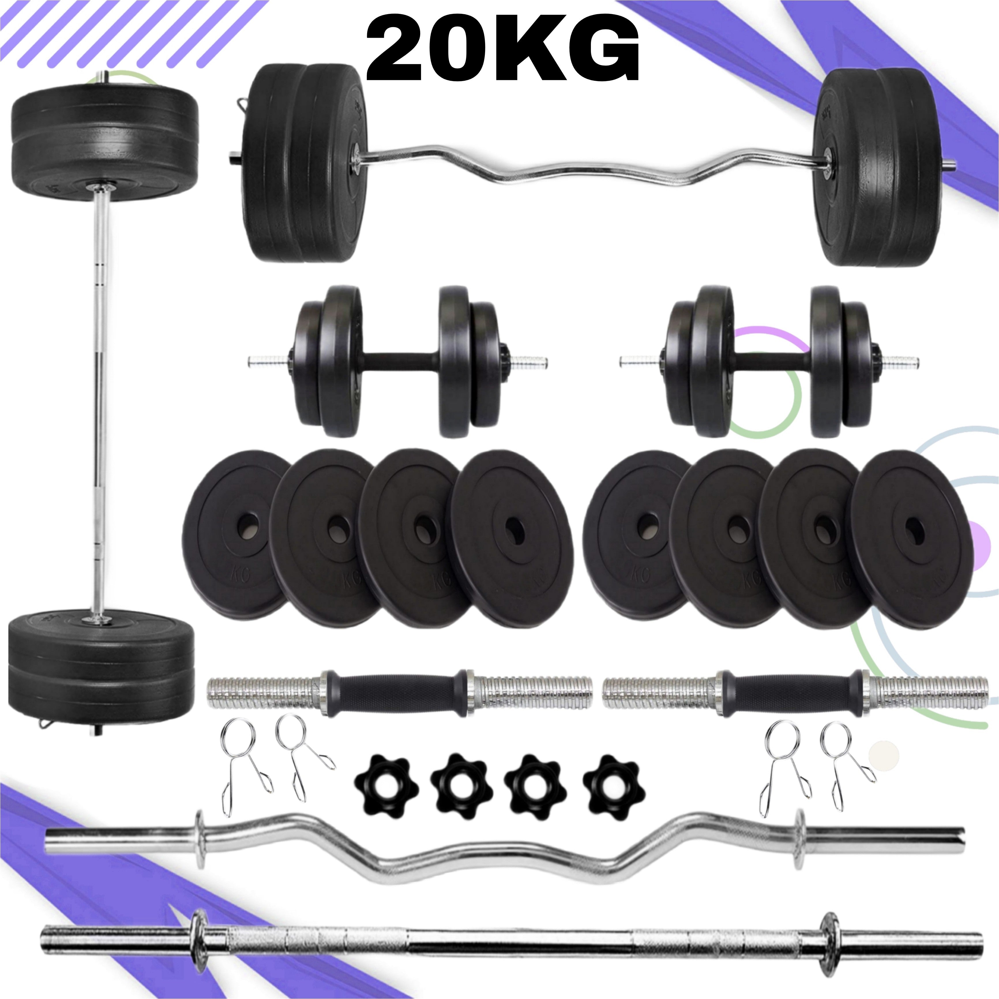 20 kg PVC Weight Home Gym Kit 3ft Curl And Plain Rod Home