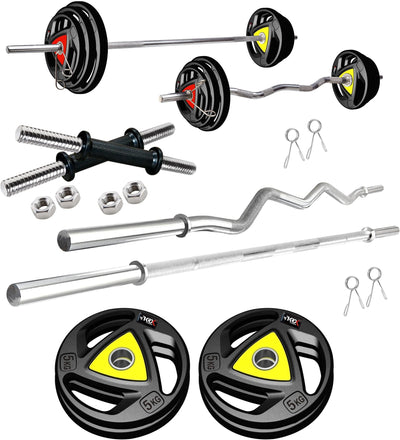 20 kg Professional Metal Integrated Rubber Plates with One 3 Ft Curl + One 5 Ft Plain and 1 Dumbbell & Rod