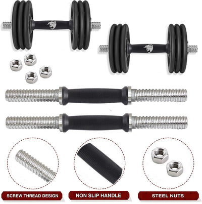 10kg Rubber weight Plates with 3ft Curl Rod and Accessories Home Gym Combo