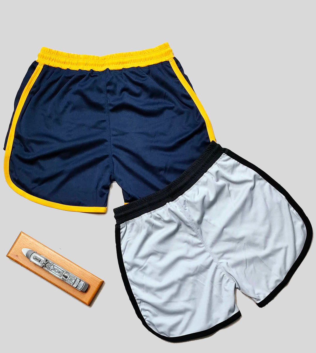 Colorblock Men Shorts For Training & Workout (Navy/Yellow | Grey/Black) (Pack of 2)
