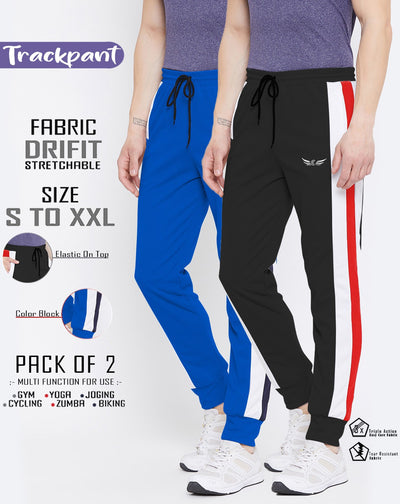 Men Solid Black/Blue Hiking Track Pants (Pack of 2)
