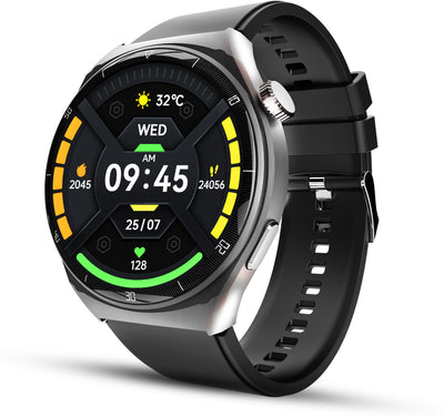 Vega X 1.43" AMOLED 466*466px Display One-Tap BT 5.2 Calling AI Voice Assistant Smartwatch (Black Strap | Free Size)