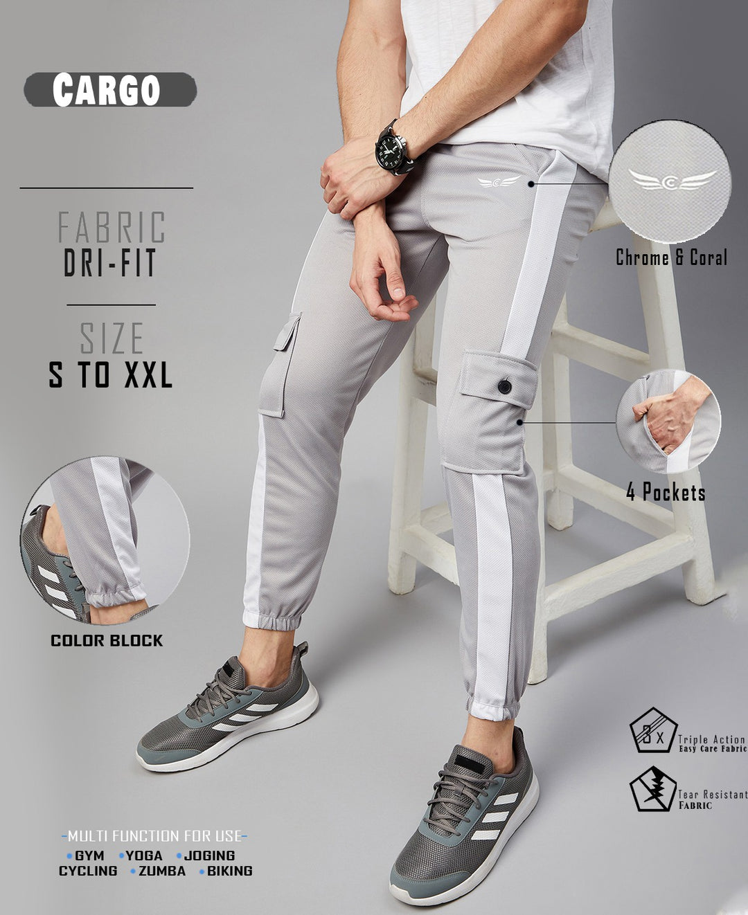 Men Colorblock Grey Track Pants (Pack of 1)
