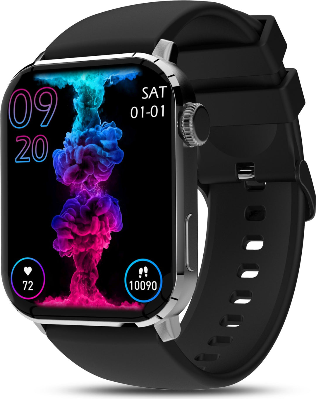UNBOUND 1.8" AMOLED 368*448  | Thin Bezel | Functional Crown|One-Tap BT Calling Smartwatch (Black Strap | Free Size)