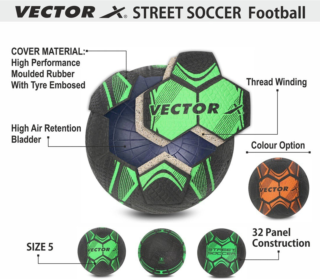 Street Soccer Rubber Moulded Football - Size: 5 (Pack of 1 | Green | Black)