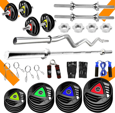 50KG GYM SET 4ft |5Ft+Pair Star Nut Dumbbell |Rubber Coated Iron Plates & ACC(25MM)