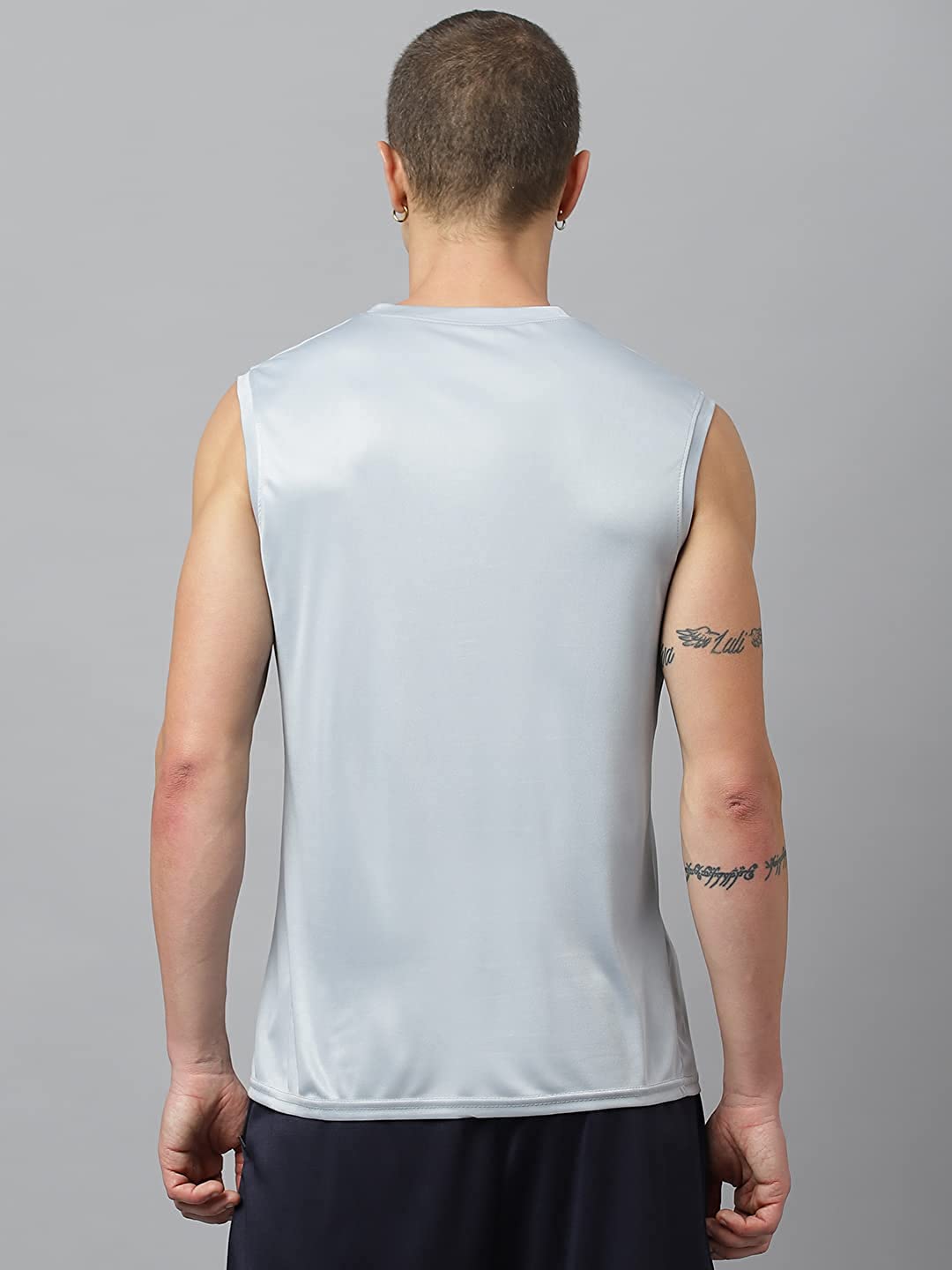 Men's Slim Fit Polyester Sleeveless T Shirt (Grey)