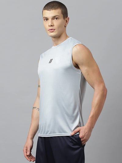 Men's Slim Fit Polyester Sleeveless T Shirt (Grey)