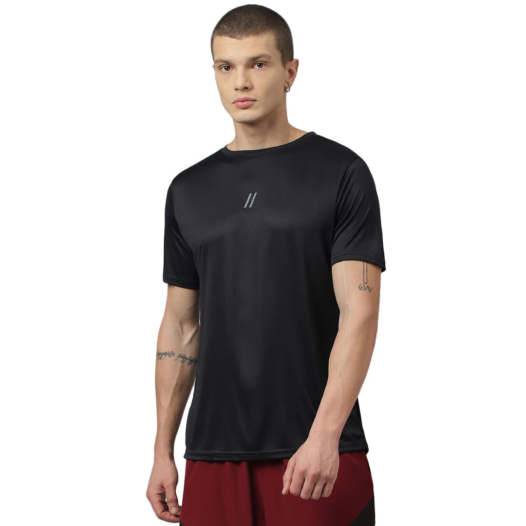 Men's Slim Fit Polyester Half Sleeve T Shirt (Supreme Black)