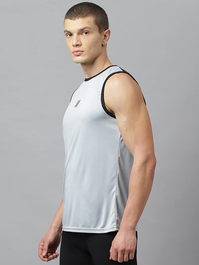Men's Slim Fit Polyester Sleeveless T Shirt (Grey-Black)