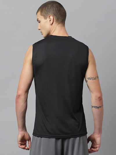 Men's Slim Fit Polyester Sleeveless T Shirt (Black)