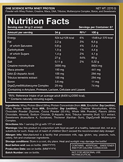 One Science Nutrition (OSN) Nitra Whey - DAA | Tribulus Terrestis | Maca powder and Boron & Creatine Monohydrate | 27g Protein | 3g Creatine | 5.2g Glutamine | 6.6g BCAA - 5 lbs - Chocolate Hazelnut
