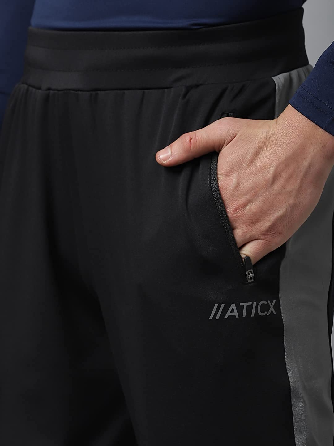 Men’s Slim Fit Polyester Track Pants (Grey-Black)