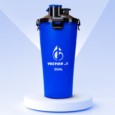 Dual Shaker Bottle Protein Shake | Gym Shaker | Sipper Bottle | Leak Proof Shaker (Blue)