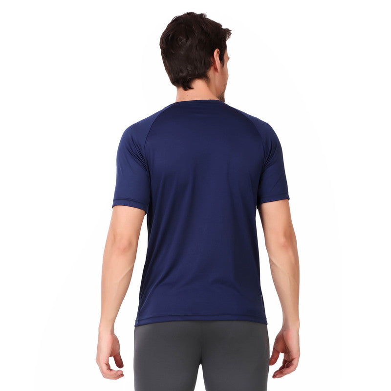 Navy Self Design Men Round Neck T-Shirt 100 % Polyerster (Pack of 1)