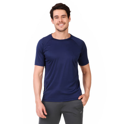 Navy Self Design Men Round Neck T-Shirt 100 % Polyerster (Pack of 1)