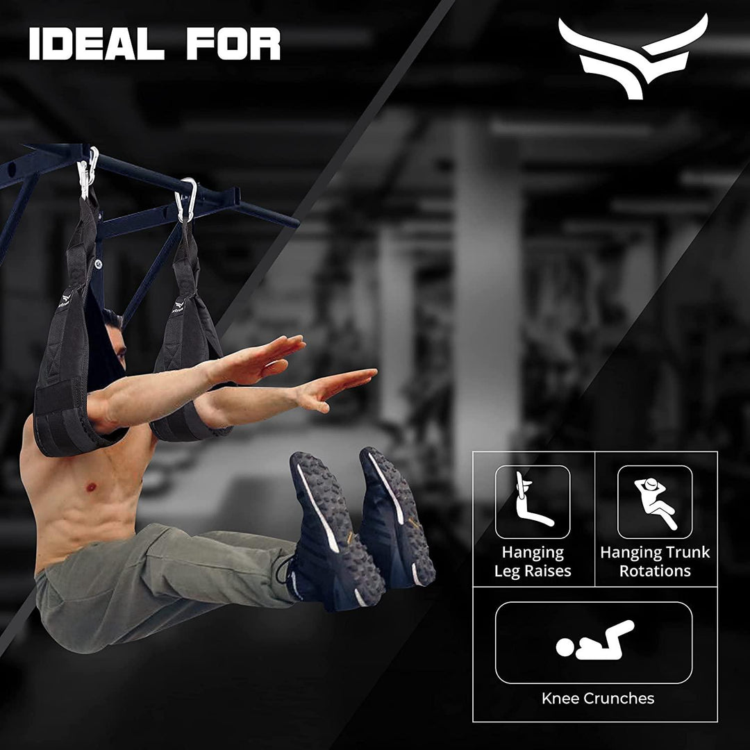 XTRIM Ab Slings for Professionals, Thick Nylon-Padded, Heavy-Duty Straps with Self-Lock Mechanism & Strong Rivets for Abdominal Muscle Building & Arm Training (1 Pair, Army) - Kriya Fit