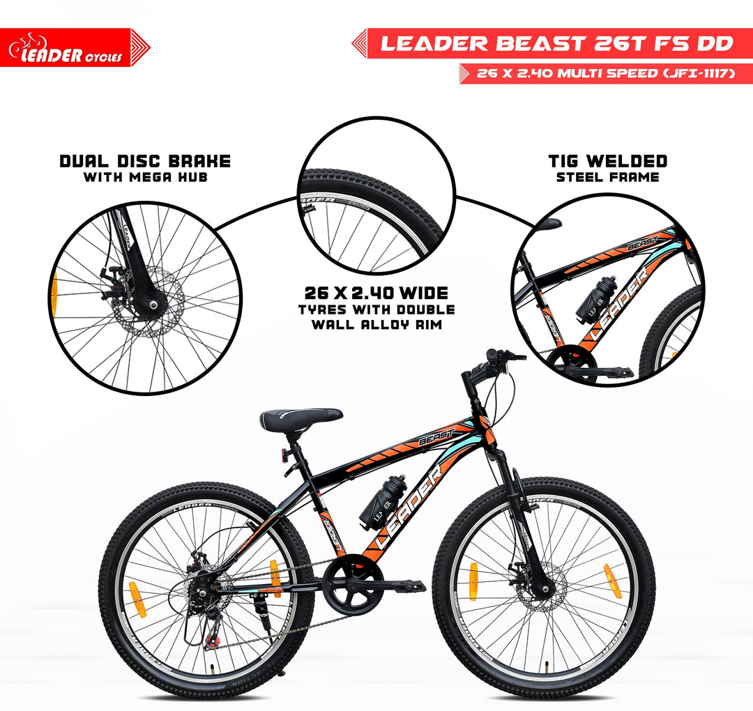 Beast 26T Multispeed 7-Speed Mountain Bike with FS DD Brake - 26 T Hybrid Cycle City Bike 7 Gear Black