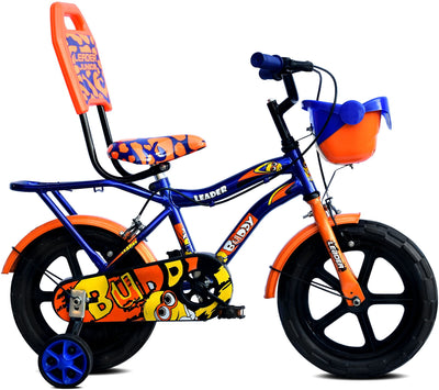 Buddy 14T Kids Cycle with Training Wheels (Semi-Assembled) - Age Group: 2-5 Years - 14 T Road Cycle Single Speed - Blue Orange