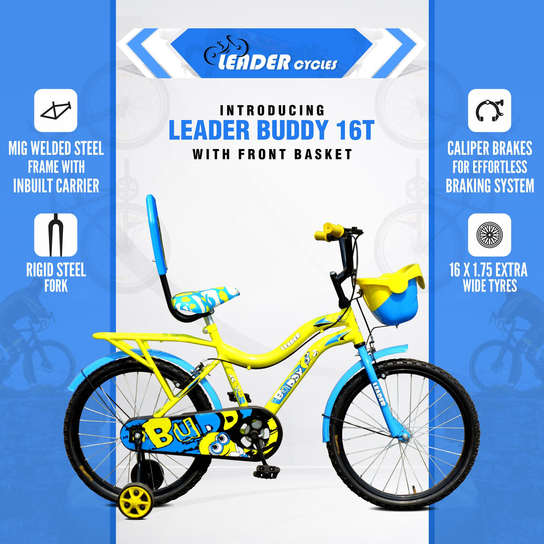 Buddy 16 Kids Cycle with Training Wheels - For Age Group 5 to 7 Years - 16 T Road Cycle Single Speed - Yellow