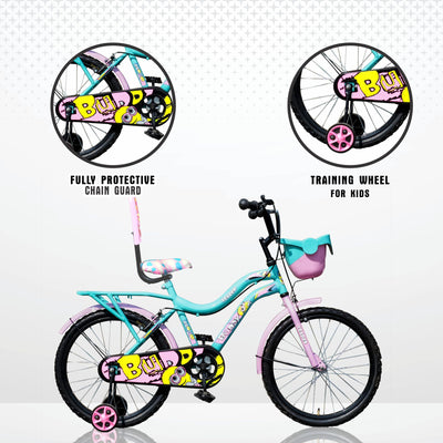 Buddy 20T Kids Cycle with Training Wheels for Age Group 5 to 9 Years - 20 T Road Cycle Single Speed - Green Pink