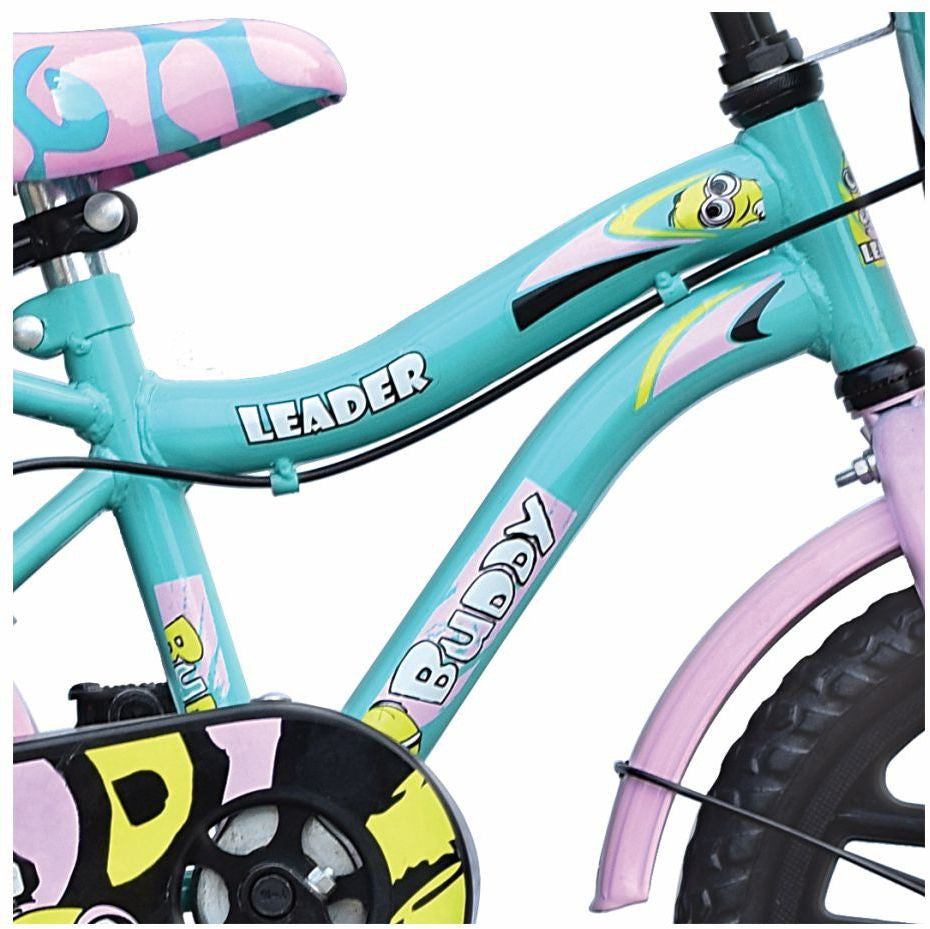 Buddy 14T Kids Cycle with Training Wheels (Semi-Assembled) - Age Group: 2-5 Years - 14 T Road Cycle Single Speed - Green Pink