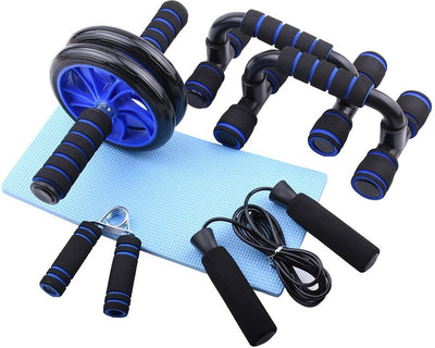 Fitness Equipment Sets Work Out Combo Ab Wheel Roller Push-Up Frame Hand Gripper Jump Rope