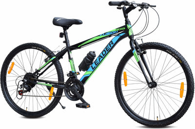 Fusion 26T Multi-Speed 21-Speed Gear Cycle with Rigid Fork and Power Brake - 26 T Hybrid Cycle City Bike 21 Gear - Black