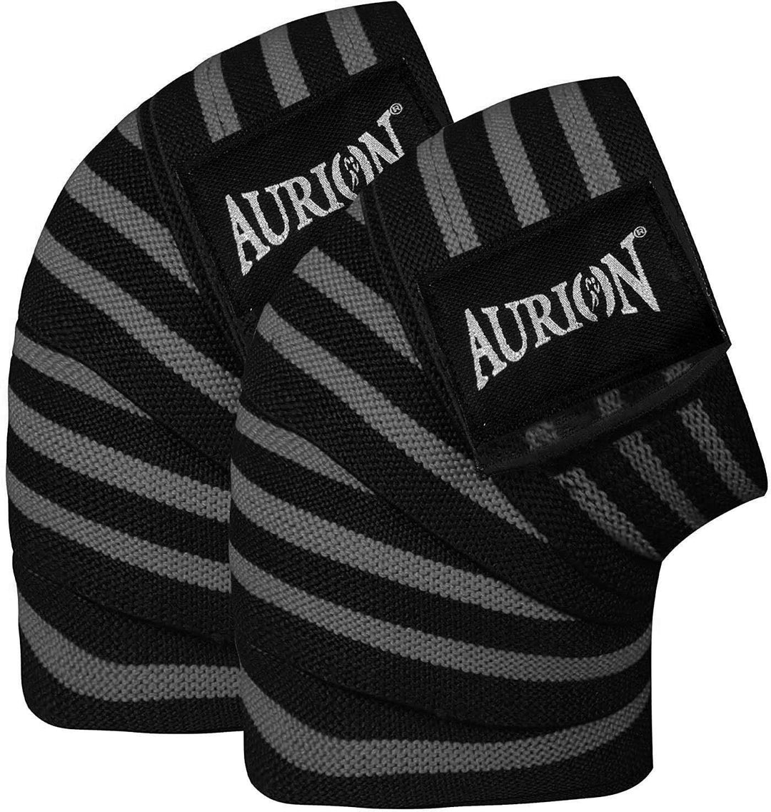 Aurion by 10Club Knee Wraps - 1Pair (Black | 78 Inches | 199 cm) | Cross Training Gym Workout Weightlifting | Knee Straps for Squats | 78"-Compression and Elastic Support | Weightlifting for Men & Women