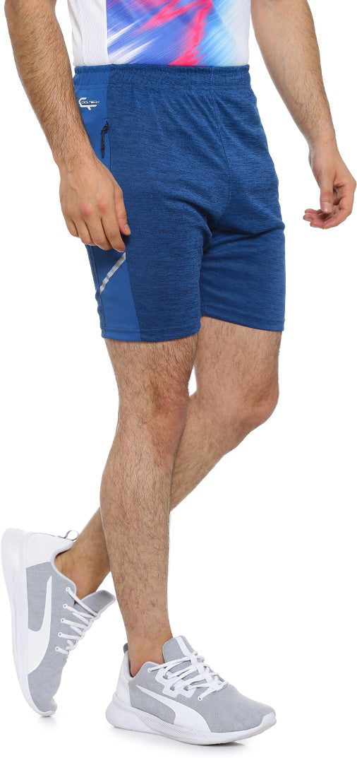 Solid Men Blue Sports Shorts (Cotton Blend)