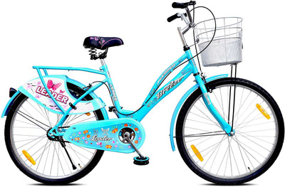 Ladybird Breeze 26T Bicycle for Girls/Women with Basket and Integrated Carrier - 26 T Girls Cycle/Women's Cycle, Single Speed, Blue