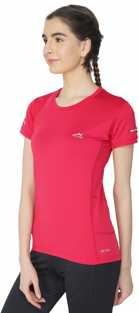 Solid Women Round Neck Pink T-Shirt (Pink)