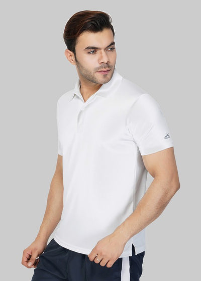 Solid Men Polo Neck White T-Shirt (White)
