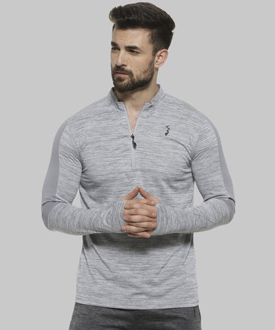 Grey Men Solid Polyester Sports Tshirt