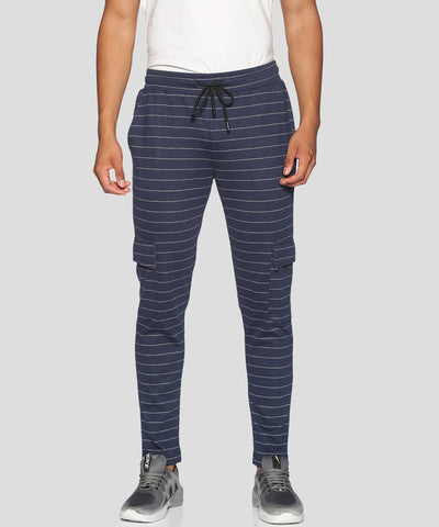 Striped Men Dark Blue Track Pants  (Navy Blue)