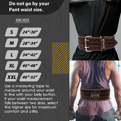 Aurion by 10Club Premium Leather Weight Lifting Belt-Large | Powerlifting Leather Gym Belt for Workout | Dead Lift Belt - Coffee
