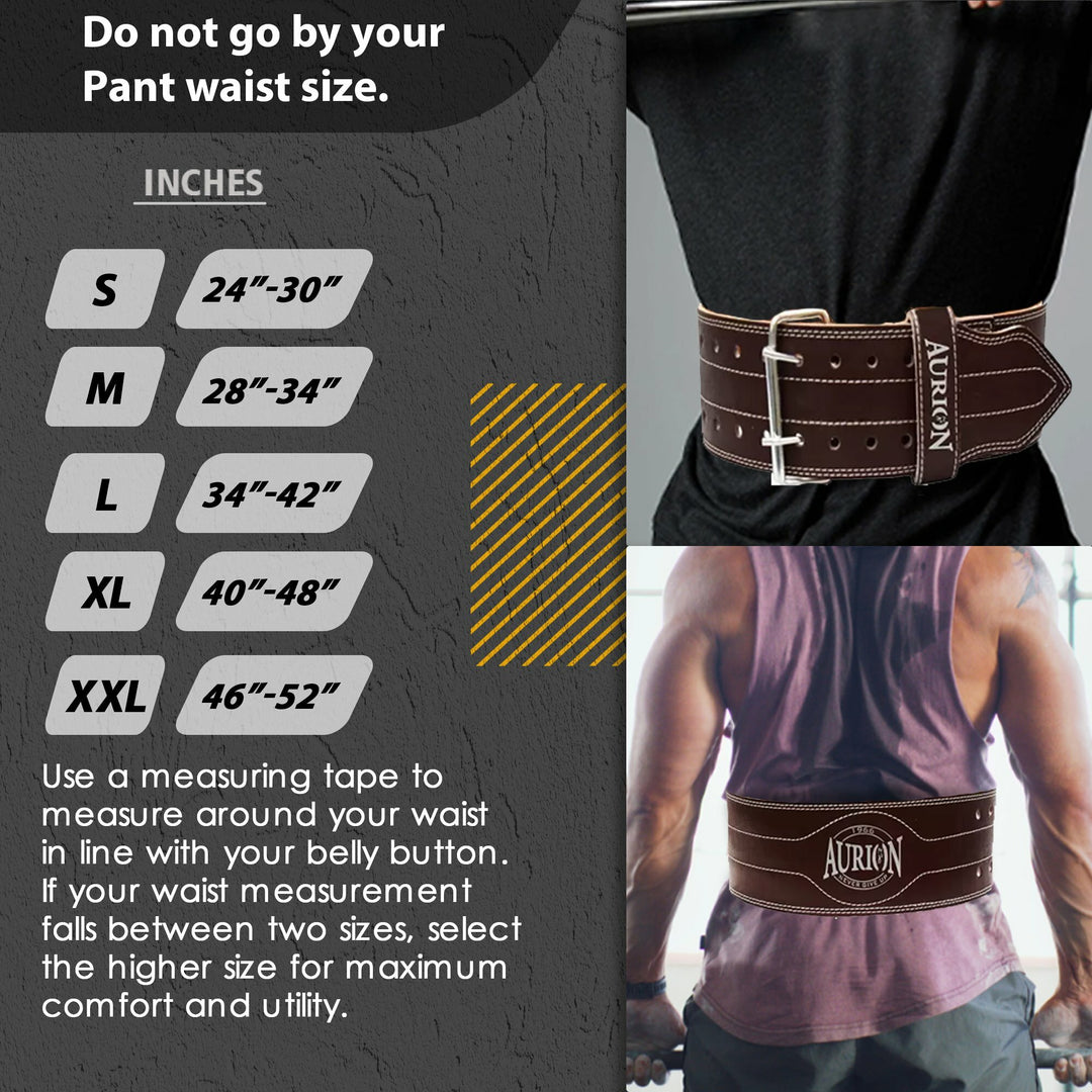 Aurion by 10Club Premium Leather Weight Lifting Belt-Medium | Powerlifting Leather Gym Belt for Workout | Dead Lift Belt - Coffee