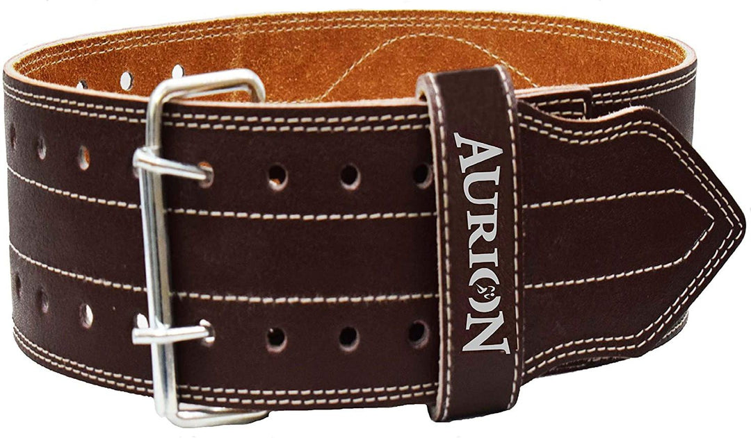 Aurion by 10Club Premium Leather Weight Lifting Belt-Medium | Powerlifting Leather Gym Belt for Workout | Dead Lift Belt - Coffee