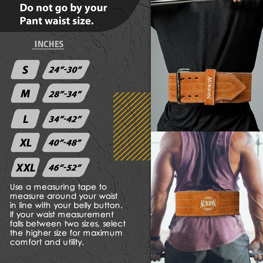 Aurion by 10Club Sued Leather Powerlifting Gym Belt-Large | Weight Lifting Belt for Heavy Workout for Men & Women | Professional Heavy Weight Lifting Belt - Brown