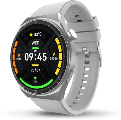 Vega X 1.43" AMOLED Display | BT Calling | 60Hz Refresh Rate and Wireless Charging Smartwatch (Silver Strap | Free Size)