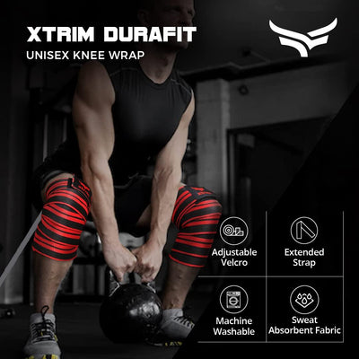 Unisex Knee Wraps (2 Meters, Set of 2) - Red - Kriya Fit