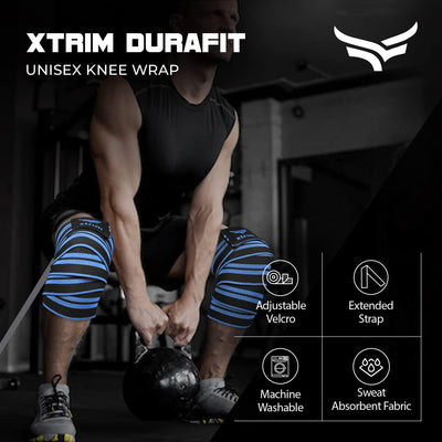 Unisex Knee Wraps (2 Meters, Set of 2) - Blue - Kriya Fit