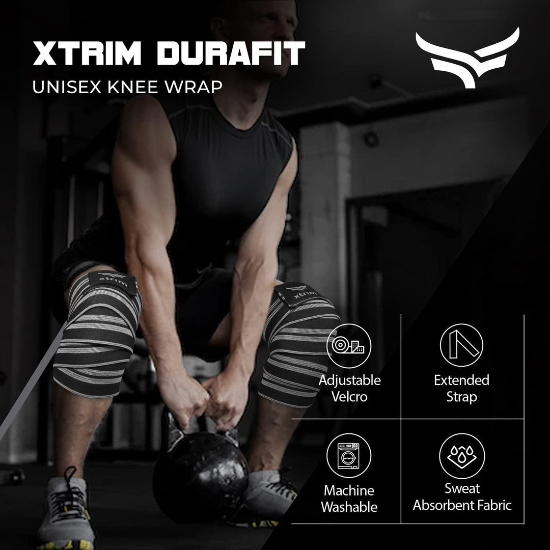 Unisex Knee Wraps (2 Meters, Set of 2) - Grey - Kriya Fit