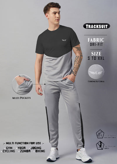 Colorblock Men Regular Track Suit (Grey-Black)