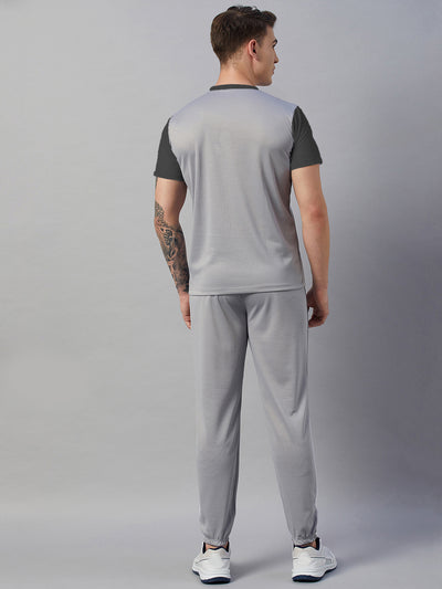 Colorblock Men Regular Track Suit (Grey-Black)