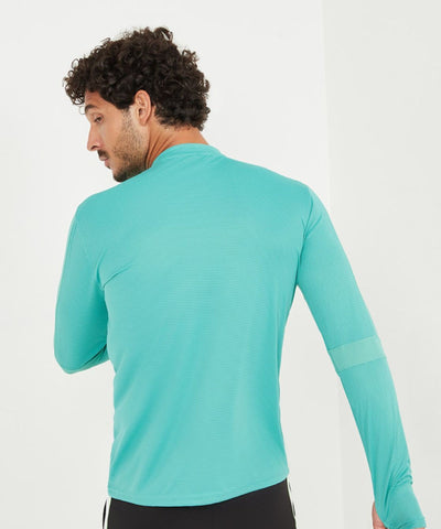 Sea Green Men Solid Polyester Sports Tshirt Round Neck