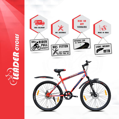 Scout 26T Mountain Bicycle Bike without Gear, Single Speed with FS DD Brake - 26 T Mountain Cycle, Single Speed, Red